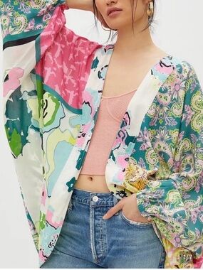 Anthropologie Multicolor Floral Paisley Kimono Jacket | OS